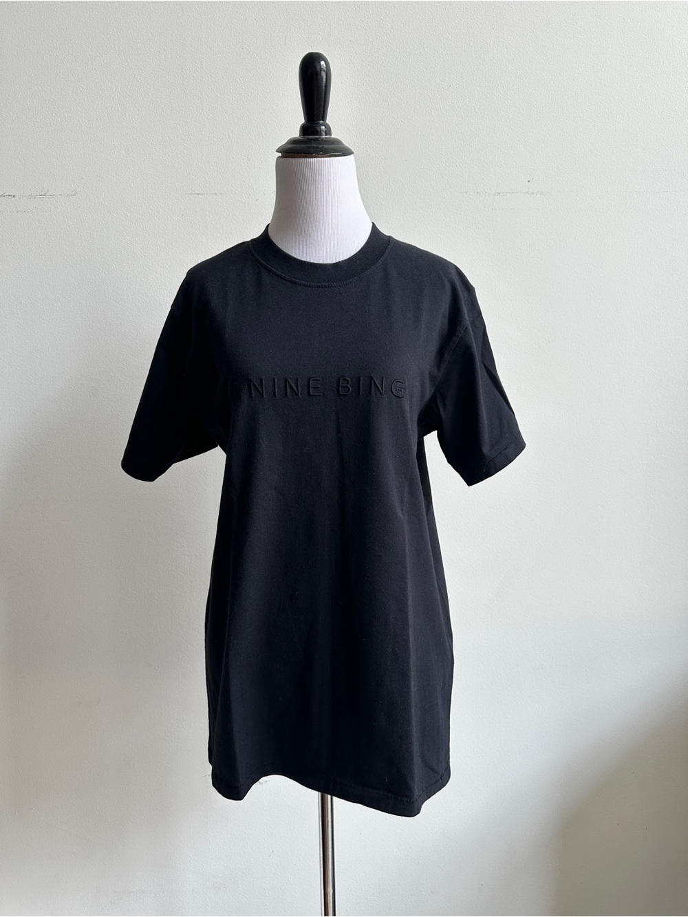 Anine Bing Black Embossed Logo Short Sleeve Tee